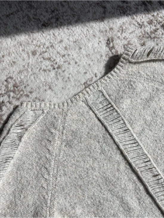 LINE the Label V-Neck Hollow Out/Distressed Cream Grey Sweater - Picture 5 of 8